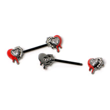 Load image into Gallery viewer, 14G 9/16 Clear Gem Black Bleeding Heart Barbell Nipple Ring Set