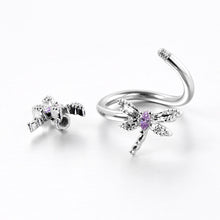 Load image into Gallery viewer, Purple CZ Gem Open Dragonfly Spiral Twister Belly Ring