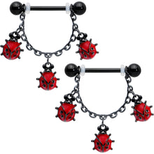 Load image into Gallery viewer, 14G 9/16 Black Classic Ladybug Dangle Nipple Ring Set
