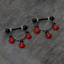 Load image into Gallery viewer, 14G 9/16 Black Classic Ladybug Dangle Nipple Ring Set