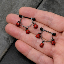 Load image into Gallery viewer, 14G 9/16 Black Classic Ladybug Dangle Nipple Ring Set