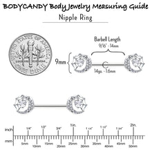 Load image into Gallery viewer, 14G 9/16 Clear CZ Gem Heart Web Moon Barbell Nipple Ring Set