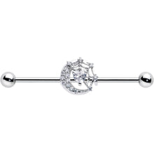 Load image into Gallery viewer, 14G Clear CZ Gem Heart Web Moon Industrial Barbell 38mm