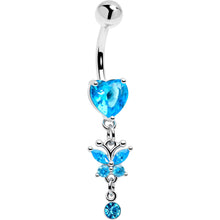 Load image into Gallery viewer, Blue Gem Butterfly Have A Heart Dangle Belly Ring