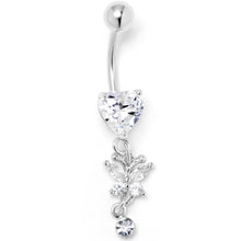 Load image into Gallery viewer, Clear CZ Gem Heart For Butterfly Dangle Belly Ring