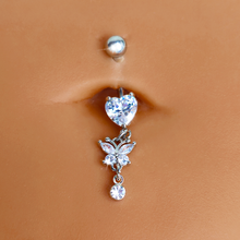 Load image into Gallery viewer, Clear CZ Gem Heart For Butterfly Dangle Belly Ring