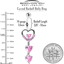 Load image into Gallery viewer, Pink Gem All My Hearts Dangle Belly Ring