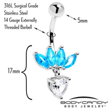 Load image into Gallery viewer, Blue Clear Gem Quartet Heart Dangle Belly Ring
