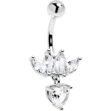 Load image into Gallery viewer, Clear Gem Quartet Heart Dangle Belly Ring