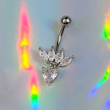 Load image into Gallery viewer, Clear Gem Quartet Heart Dangle Belly Ring