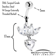 Load image into Gallery viewer, Clear Gem Quartet Heart Dangle Belly Ring