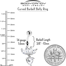 Load image into Gallery viewer, Clear Gem Quartet Heart Dangle Belly Ring