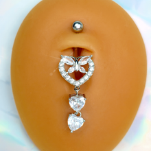 Load image into Gallery viewer, Clear CZ Gem Butterfly Hearts of Love Dangle Belly Ring