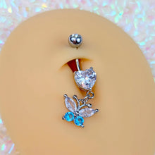 Load image into Gallery viewer, Clear Blue Gem Love Butterfly Heart Dangle Belly Ring