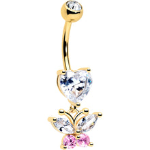 Load image into Gallery viewer, Clear Pink Gem Gold Tone Love Butterfly Dangle Belly Ring
