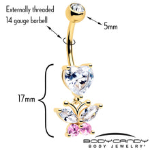 Load image into Gallery viewer, Clear Pink Gem Gold Tone Love Butterfly Dangle Belly Ring