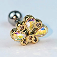 Load image into Gallery viewer, 16G 1/4 Aurora Gem Golden Crown Deluxe Cartilage Tragus Earring