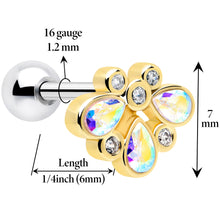 Load image into Gallery viewer, 16G 1/4 Aurora Gem Golden Crown Deluxe Cartilage Tragus Earring