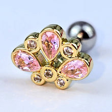 Load image into Gallery viewer, 16G 1/4 Pink Gem Golden Crown Deluxe Cartilage Tragus Earring