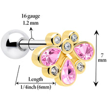 Load image into Gallery viewer, 16G 1/4 Pink Gem Golden Crown Deluxe Cartilage Tragus Earring