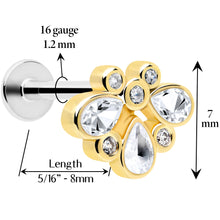 Load image into Gallery viewer, 16G 1/4 Clear Gem Golden Crown Deluxe Labret