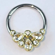 Load image into Gallery viewer, 16G 3/8 Clear Gem Golden Crown Deluxe Hinged Segment Ring