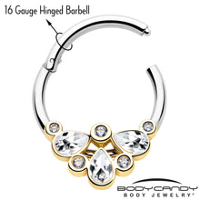 Load image into Gallery viewer, 16G 3/8 Clear Gem Golden Crown Deluxe Hinged Segment Ring