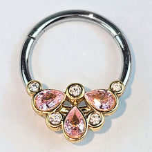 Load image into Gallery viewer, 16G 3/8 Pink Gem Golden Crown Deluxe Hinged Segment Ring