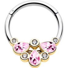 Load image into Gallery viewer, 16G 3/8 Pink Gem Golden Crown Deluxe Hinged Segment Ring
