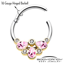 Load image into Gallery viewer, 16G 3/8 Pink Gem Golden Crown Deluxe Hinged Segment Ring