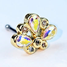 Load image into Gallery viewer, 20G 1/4 Aurora Gem Golden Crown Deluxe Nose Bone