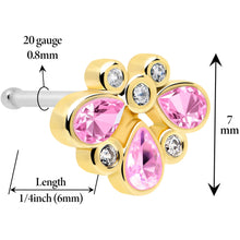 Load image into Gallery viewer, 20G 1/4 Pink Gem Golden Crown Deluxe Nose Bone