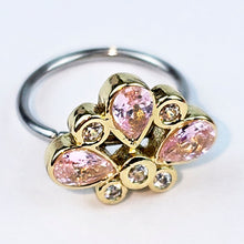 Load image into Gallery viewer, 20G 5/16 Pink Gem Golden Crown Deluxe Nose Hoop