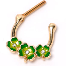 Load image into Gallery viewer, 16G 5/16 Clear Gem Gold Tone Lucky Shamrock Cartilage Clicker