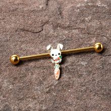 Load image into Gallery viewer, 14G Gold Tone Cutie Easter Bunny Dangle Industrial Barbell 38mm