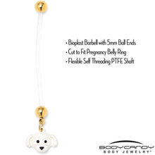 Load image into Gallery viewer, White Puppy Dog Face Dangle PTFE Pregnancy Belly Ring