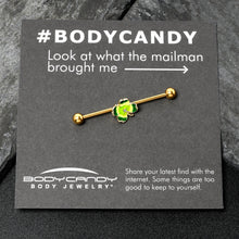 Load image into Gallery viewer, 14G Clear Gem Gold Tone Lucky Shamrock Industrial Barbell 38mm