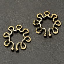 Load image into Gallery viewer, Gold Tone Trippy Flower Clip On Fake Nipple Ring Set