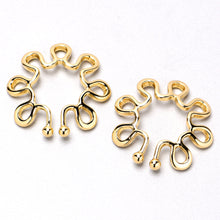 Load image into Gallery viewer, Gold Tone Trippy Flower Clip On Fake Nipple Ring Set
