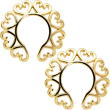 Load image into Gallery viewer, Gold Tone Filigree Hearts Clip On Fake Nipple Ring Set