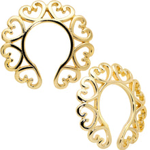 Load image into Gallery viewer, Gold Tone Filigree Hearts Clip On Fake Nipple Ring Set
