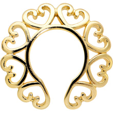 Load image into Gallery viewer, Gold Tone Filigree Hearts Clip On Fake Nipple Ring Set