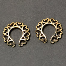 Load image into Gallery viewer, Gold Tone Filigree Hearts Clip On Fake Nipple Ring Set