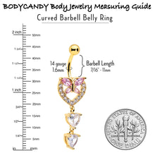 Load image into Gallery viewer, Clear Pink CZ Gem Gold Tone Heart Butterfly Double Dangle Belly Ring