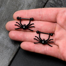 Load image into Gallery viewer, 14G 9/16 Black Leggy Spiders Nipple Shield Set