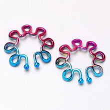 Load image into Gallery viewer, Rainbow Trippy Flower Clip On Fake Nipple Ring Set