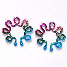 Load image into Gallery viewer, Rainbow Trippy Flower Clip On Fake Nipple Ring Set