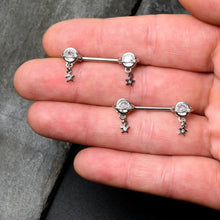 Load image into Gallery viewer, 14G 9/16 Clear CZ Gem Starry Saturn Dangle Nipple Ring Set
