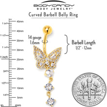 Load image into Gallery viewer, Clear CZ Gem Gold Tone Dramatic Butterfly Dangle Belly Ring