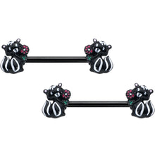 Load image into Gallery viewer, 14G 9/16 Black Funky Skunk Barbell Nipple Ring Set